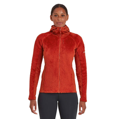 Montane Protium XPD Hoodie - Womens | Mid Layer Fleece | Further Faster Christchurch NZ #saffron-red