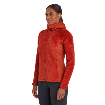 Montane Protium XPD Hoodie - Womens | Mid Layer Fleece | Further Faster Christchurch NZ #saffron-red